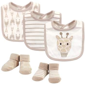 Hudson Baby Infant Cotton Bib and Sock Set 5pk, Giraffe, One Size