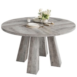 Modern Farmhouse Round Dining Table for 4-6 – Sturdy Walnut Wood & Sturdy 4-Leg Base - 1 of 4