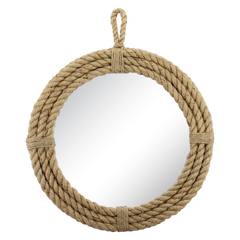 16.5" Round Decorative Rope Wall Mirror with Loop Hanger Tan - Stonebriar Collection - image 1 of 4