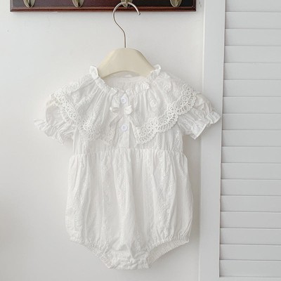 MyKids-Usa Summer Baby Girls French-style Floral Embroidery Pattern Short-sleeved Plain Onesies or Dress â€“ Princess Sister Matching Set