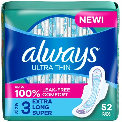 Always Ultra Thin Pads Extra Super Long Absorbency Unscented with Wings - Size 3