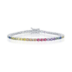 Bella Silver Sterling Silver Rainbow CZ 3mm Tennis Bracelet - Multi - 1 of 2