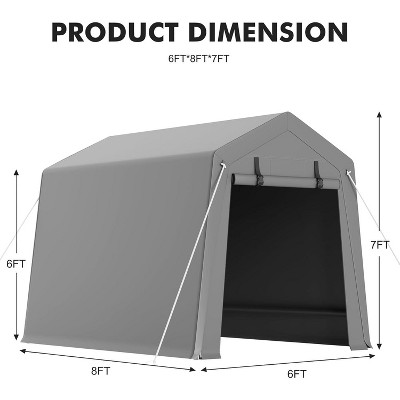 6x6 FT Outdoor PE Storage Shed, Waterproof Heavy Duty Tarp with Ventilated Zipper Door, for Motorcycle, Bike, Garden Tools