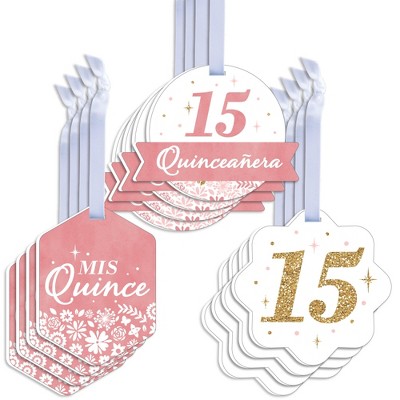 Big Dot of Happiness Mis Quince Anos - Assorted Hanging Quinceanera Sweet 15 Birthday Party Favor Tags - Gift Tag Toppers - Set of 12