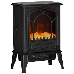 HOMCOM Free standing Electric Fireplace Stove, Fireplace Heater with Realistic Flame Effect, Overheat Safety Protection, 750W / 1500W, Black - 1 of 4