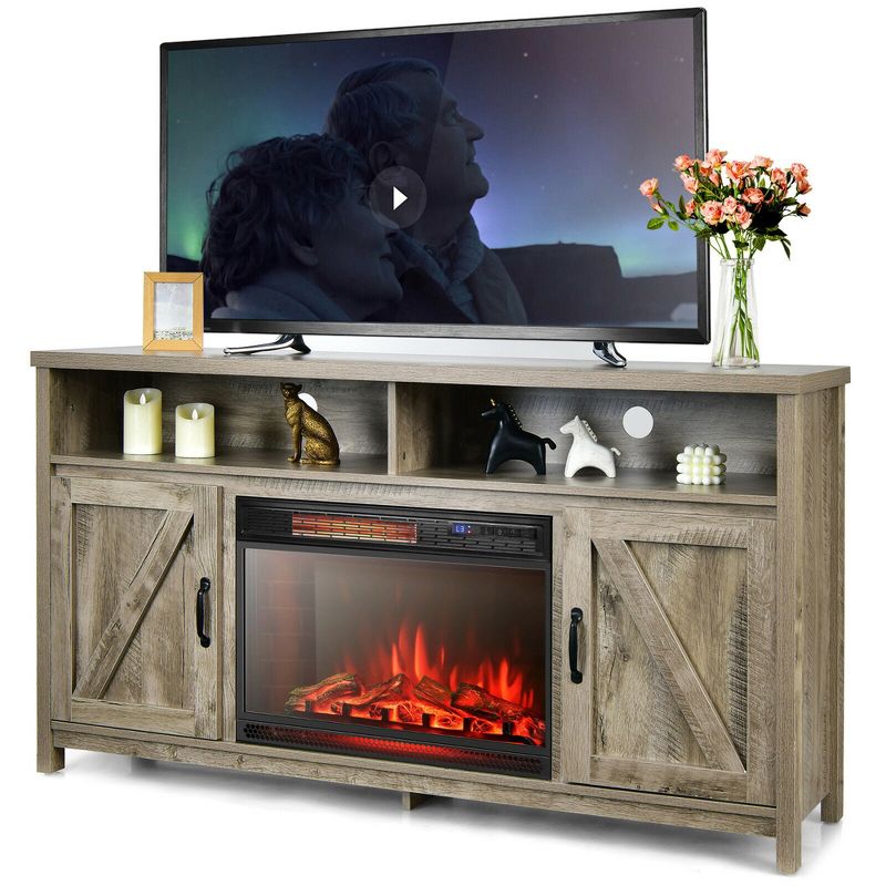 Costway 1350W Electric Fireplace Heater W/59'' Fireplace TV Stand, 1 of 11