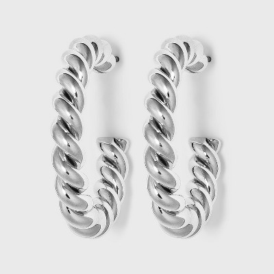 Medium Textured Hoop Earrings - A New Day™ Silver