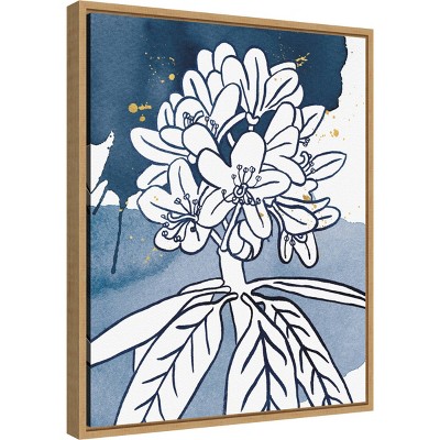Indigo Blooms Abstract Framed Canvas Print 20" x 23"