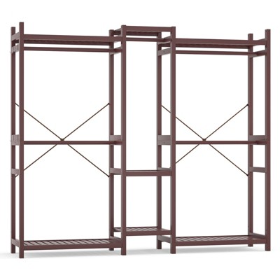 Aheaplus Bamboo Closet System Clothes Rack, Large Freestanding Garment Rack Clothing Rack for Hanging Clothes