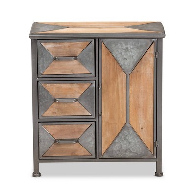 Laurel Gray and Brown Industrial 3-Drawer Cabinet