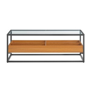 Saarinen Glass Top Coffee Table Golden Oak - Danya B.: Scandinavian Style, Clear Top, Metal Frame, Storage Compartment - 1 of 4