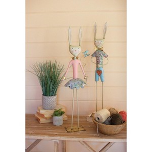 Hand-Painted Metal Rabbits – 31" Tall Easter Bunny Set of 2 by Kalalou - 1 of 3