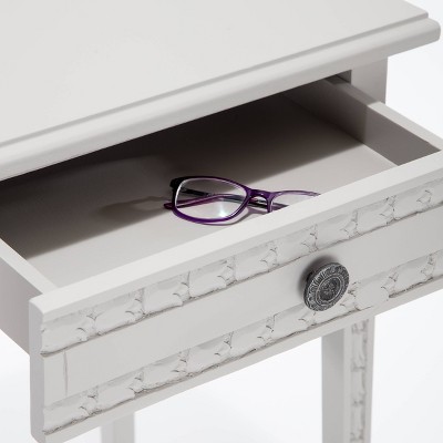 Light Gray Mango Wood End Table with Drawer and Iron Frame