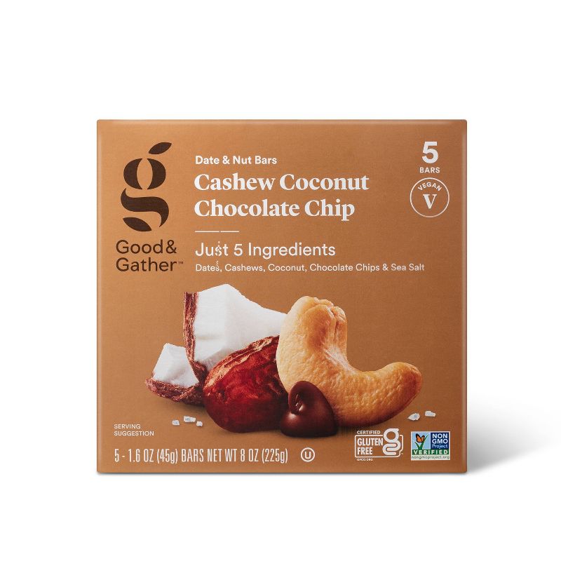 Cashew Coconut Chocolate Chip Date &#38; Nut Bars - 8oz/5ct - Good &#38; Gather&#8482;, 1 of 7