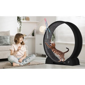 45" Quiet Cat Exercise Wheel | Pedometer, Detachable Carpeted Runway – Cats Treadmill for Pet Weight Loss & Health - 1 of 4