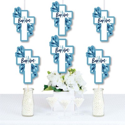 Big Dot of Happiness Baptism Blue Elegant Cross - Decorations DIY Boy Religious Party Essentials - Set of 20