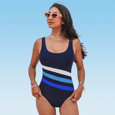 Women's Scoop Neck U Back Color Block Athletic One Piece Swimsuit -  Cupshe-3x-blue : Target