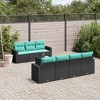 vidaXL 8 Piece Patio Sofa Set with Cushions Black Poly Rattan - Black and Blue - 2 of 4