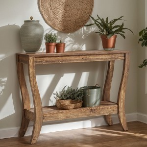 Hommoo 43" Solid Wood Farmhouse Console – Slim Entryway Table with Shelf - 1 of 4