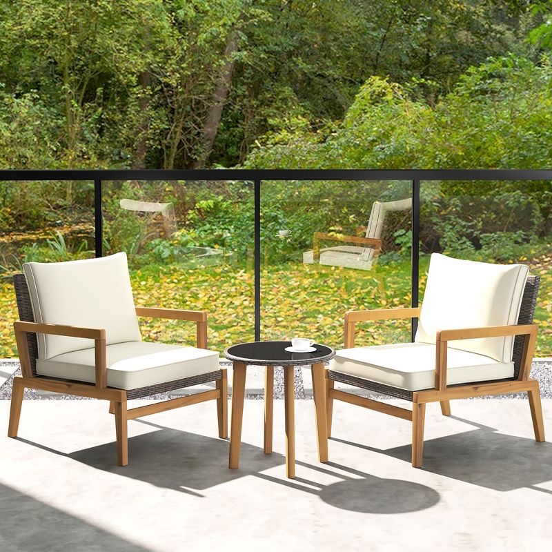 Tangkula 3 PCS Patio Chair Set Wicker Chair & Side Table Set w/ Tempered Glass Tabletop, 3 of 11