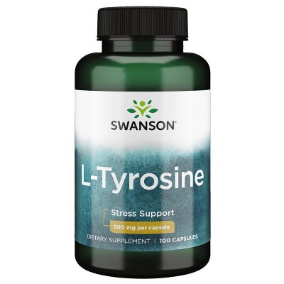 Swanson L-Tyrosine - Amino Acid Supplement Promoting Stress Support, Cognitive Function, and Mental Clarity - Helps Support Overall Brain health - (100 Capsules, 500mg Each)