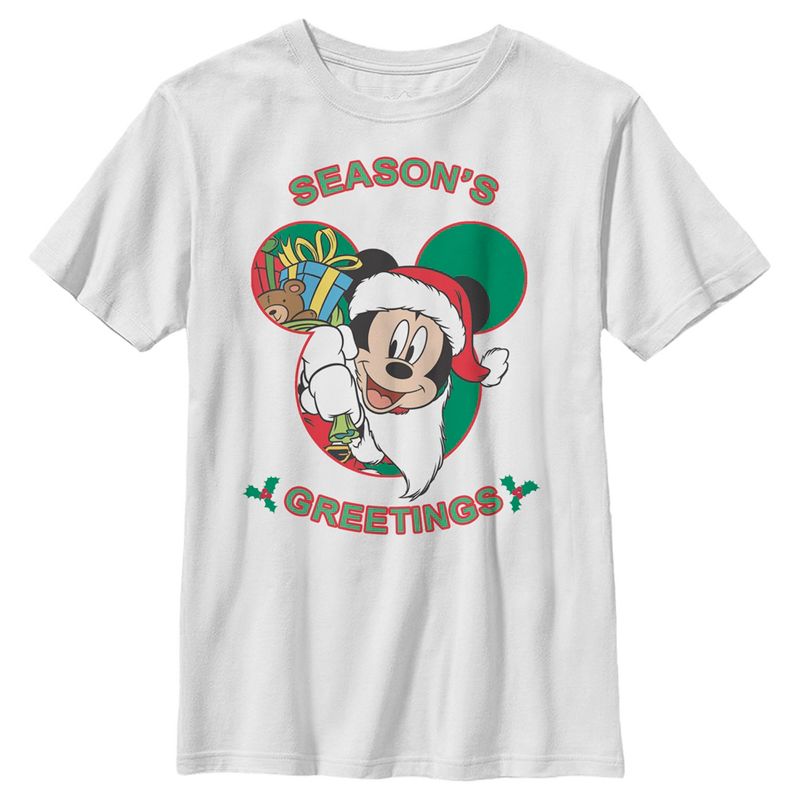 Boy's Mickey & Friends Christmas Santa Mickey Season's Greetings T-Shirt, 1 of 5