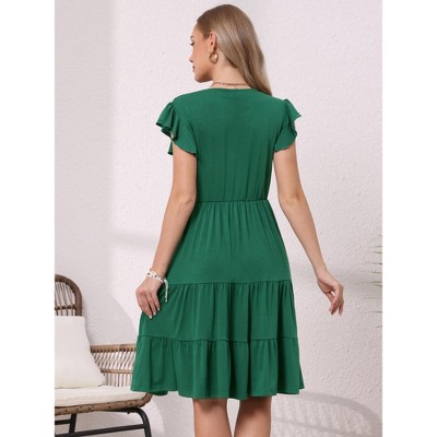 Женские платья INSPIRE CHIC Women's Summer Tiered V Neck Ruffle Cap Sleeve Flowy A-Line Midi Dresses X-Large Dark Green — фото 3