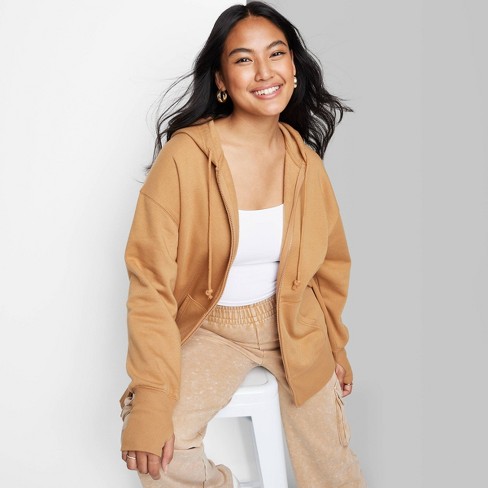 Women's Oversized Zip-Up Hoodie - Wild Fable™ Light Brown XXS