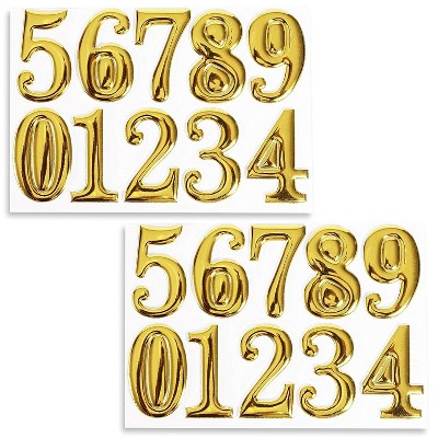 Set of 2 Gold Self-Adhesive House Number Stickers, 2 x 1.2 x 0.1 inch 3D Shape Self-sticking Label for Room, Apartment, Address, Mailboxes, Signboards