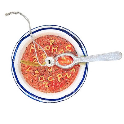 Holiday Ornament 1.5" Not Very Alphabet Soup Christmas Lunch Bowl Spoon  -  Tree Ornaments