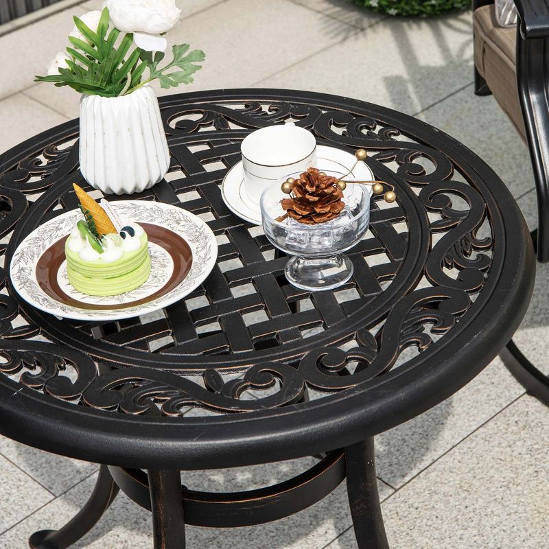 Costway 24" Patio Side Table with Adjustable Footpads Round Cast Aluminum End Table, 4 of 10