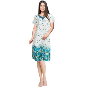 JEFFRICO Womens Nightgowns Short Sleeve Sleepwear Soft Pajama Dress Nightshirts - 1 of 4