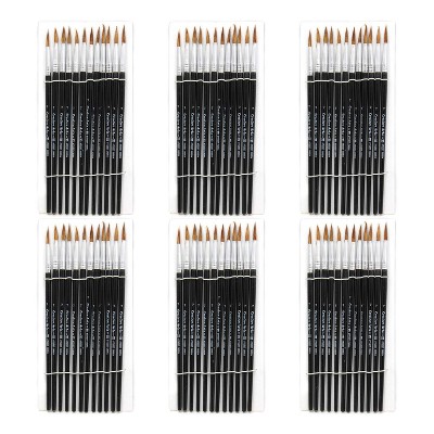 Charles Leonard Water Color Paint Brushes with Round Pointed Tip, # 8, 0.81 Inch, Camel Hair, Black Handle, 12 Per Pack, 6 Packs