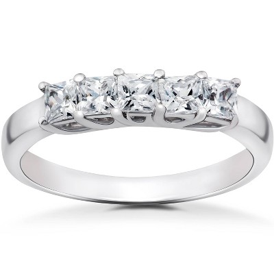 Pompeii3 3/4 ct Princess Cut Diamond Wedding Ring 5-Stone Womens Stackable Band 14k Gold