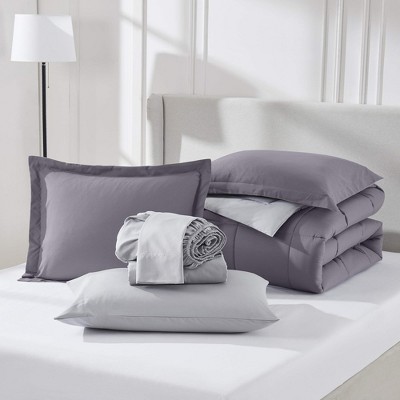 Grayish Purple and Light Grey Reversible Queen Microfiber Bedding Set