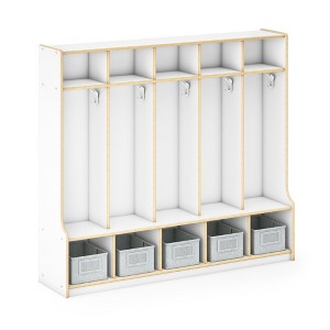 Guidecraft EdQ 5-Section Wooden Storage Locker with Bench Seat for Classroom, Kids Cubby Organizer with Shelves and Hooks for Coats - 1 of 4
