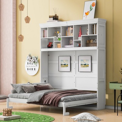 NicBex Queen Size Murphy Bed 82.2" Wooden Bed Frame Morden Hideaway Wall Bed with 3 Top Shelves and USB Ports for Apartment