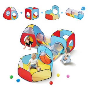 VEVOR 5 in 1 Kids Play Tent with Tunnel, Basketball Hoop for Boys, Girls, Babies and Toddlers, Indoor/Outdoor Pop Up Playhouse, Red/Yellow/Blue - 1 of 4