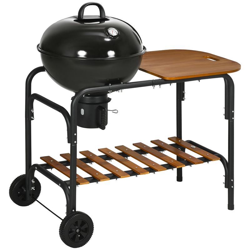 Outsunny Charcoal Grill, 21-Inch Rolling Backyard Barbecue with Chopping Block Table, a Cutting Board, Shelf, Wheels, Vents & Thermometer, Black, 4 of 7