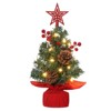 Mini Christmas Tree with Top Star & Lights,  Red Berries & Pine Cones, DIY Home Decor Gifts for Home, Office, Apartment, Red - 2 of 4