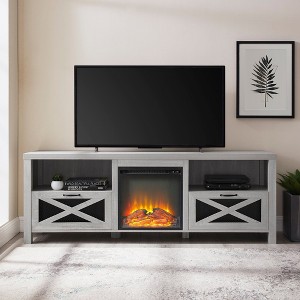 NicBex 70 Inch Fireplace TV Stand for TV Up to 80",Industrial Enterainment Center with 2 Drawers & Electric Fireplace Insert for Living Room,Gray - 1 of 4