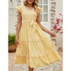 Coolmee Women's Summer Boho Dresses Casual V Neck Ruffle Sleeve Sundress Flowy Tiered Beach Vacation Maxi Dress with Belt - 3 of 4
