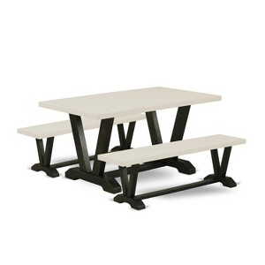 HomeStock 3-Piece Rectangle Natural Oak Finish Solid Wood Top Dining Table with 2-Benches - 1 of 4