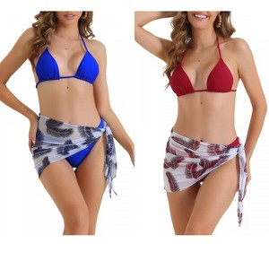 INSPIRE CHIC Women's Triangle Halter High Cut Thong Leaf Print Cover Up Skirt Swimwear Bathing Bikini Suits 2 Sets - 1 of 4