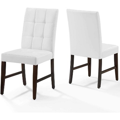 Modway Promulgate Biscuit Tufted Upholstered Faux Leather Dining Side Chair Set of 2 White