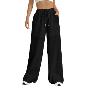 Coolmee Women's Elastic Waist Drawstring Casual Pants Straight Leg Lightweight Joggers Pants - 1 of 4