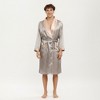 Anna-Kaci Men's Satin Robe with Geometric Print Contrast Shawl Collar and Waist Tie - 2 of 4