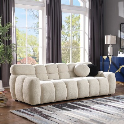 87"Cloud Couches,Boucle Sofa With Square Arms,Long Sofa,Lounge Sofa,3 Seat Sofa,Marshmallow Sofa With Wooden Frame,Soft Sofa Furniture-Cuddlewood