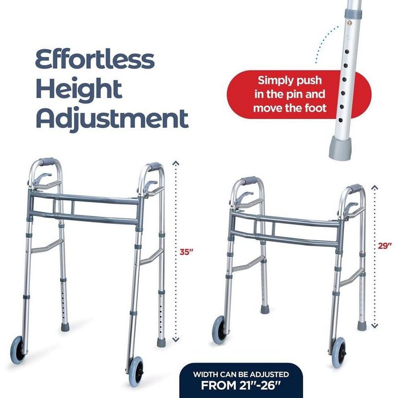 Aluminum Lightweight Walker with Wheels – Adjustable Walker for Seniors, Folding Walker with Arm Support Walker and 2 Wheels - MedicalKingUsa, 2 of 8