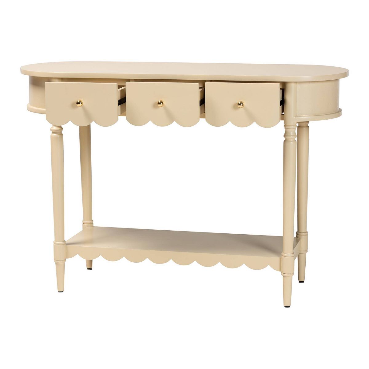 bali & pari Liba Console Table 3-Drawer Accent Table with Open Shelf Storage Beige - thumbnail 2